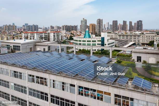 Solar Panels Next To The Roof Garden Stock Photo - Download Image Now - Rooftop, Solar Panel, Aircraft Point of View