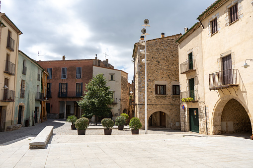 Streets of ancient medieval village of Perelada in Costa Brava, Spain.