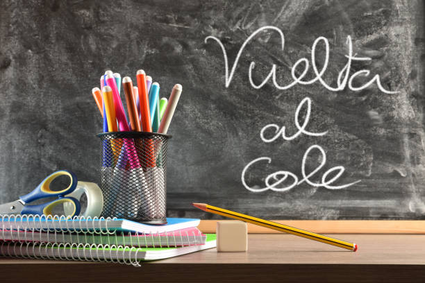 istock School supplies on table with blackboard message vuelta al cole 1410295345