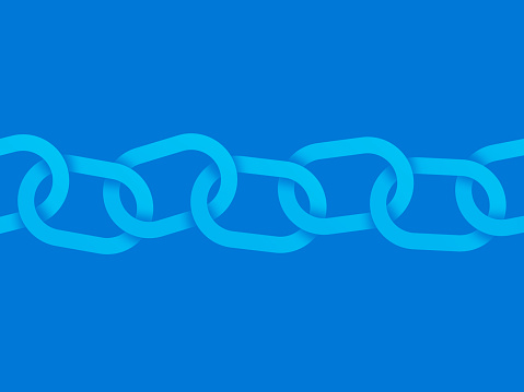 Blue horizontal chain connected chain links background.