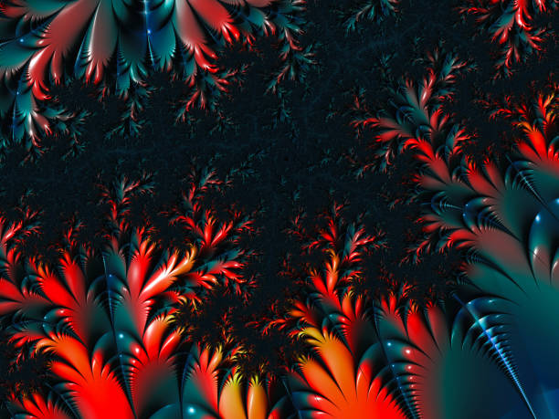 istock Abstract red and blue floral, nature pattern on dark background. Fractal backdrop with copy space for text or logo 1410300051