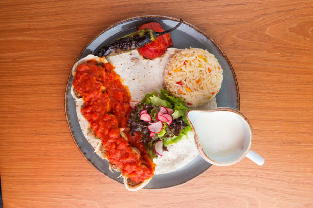 istock Lyulya kabab with hot pepper rice garnish 1410300856