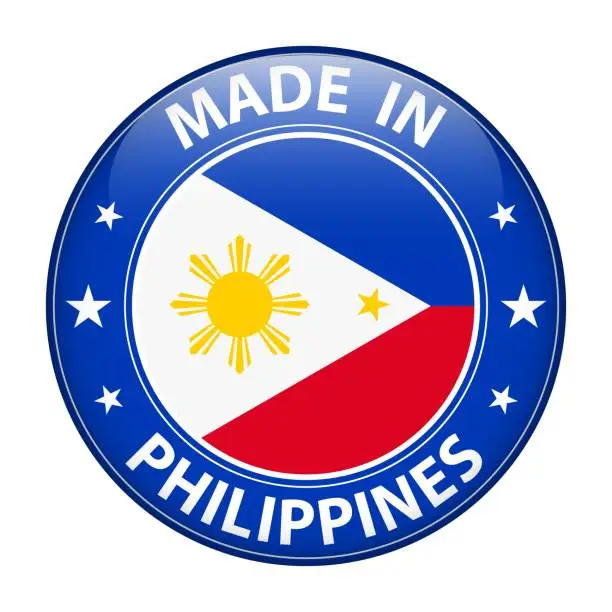 Vector illustration of Made in Philippines badge vector. Sticker with stars and national flag. Sign isolated on white background.