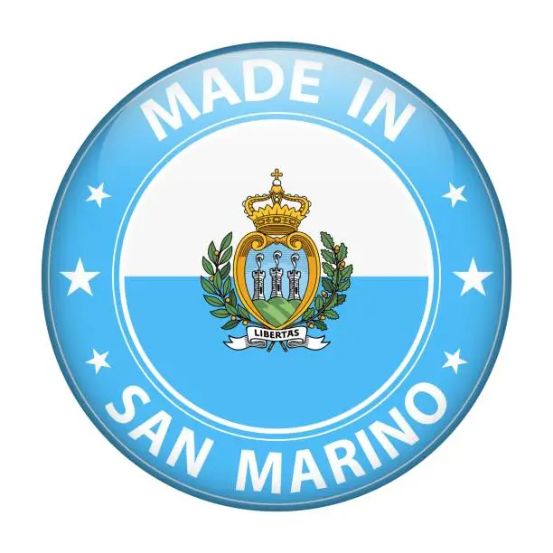 Vector illustration of Made in San Marino badge vector. Sticker with stars and national flag. Sign isolated on white background.