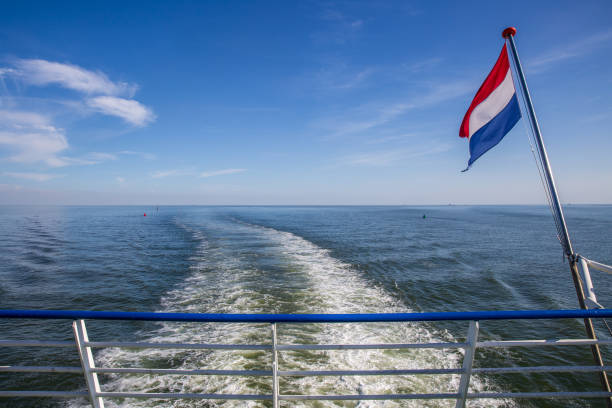 Backside of a large ship with Dutch flag