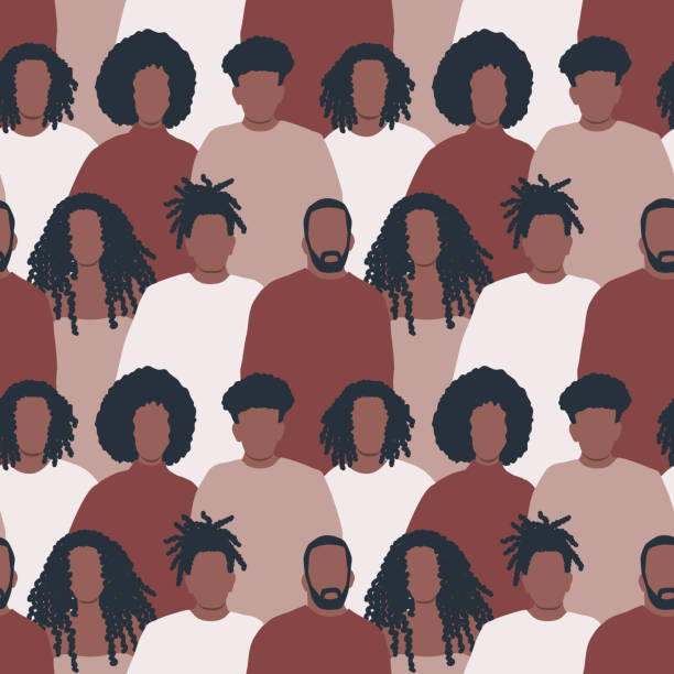 黒人男性と黒人女性とのシームレスな背景 - afro women african descent silhouette点のイラスト素材／クリップアート素材／マンガ素材／アイコン素材