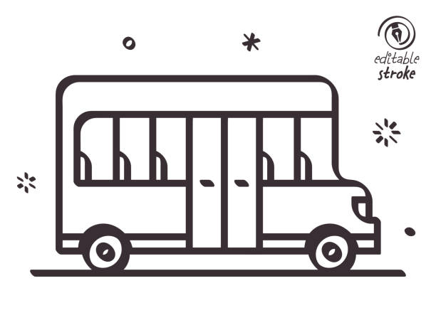 illustrazioni stock, clip art, cartoni animati e icone di tendenza di illustrazione di linea giocosa per la compagnia di autobus - transportation bus mode of transport public transportation