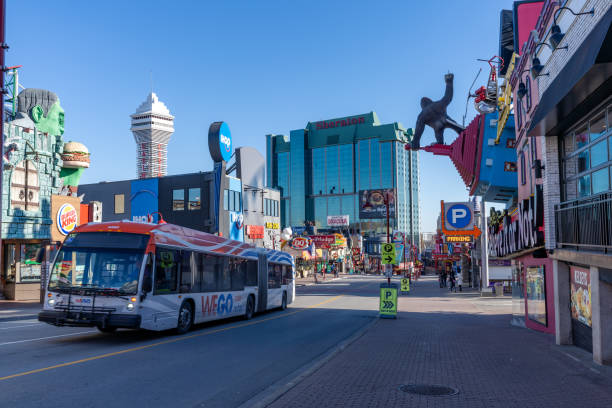 WEGO BUS in the downtown Niagara Falls City Clifton Hill amusement area. stock photo