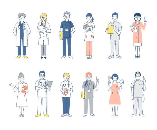 Set of 12 men and women of various medical workers Occupation, Medical, Doctor, Nurse, Dentist, People, Job, Employment dental office stock illustrations