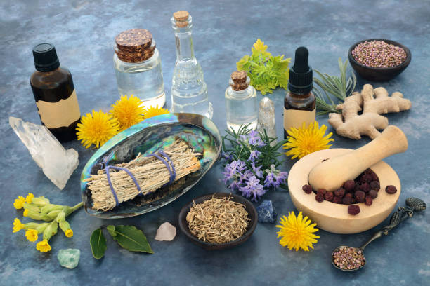 Shamanic Cleansing Ritual and Natural Plant Medicine stock photo
