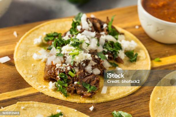 Homemade Mexican Shredded Beef Tacos Stock Photo - Download Image Now - Beef Taco, Beef, Cheese