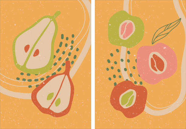 набор плакатов с абстрактными фруктами. - nectarine peaches peach abstract stock illustrations