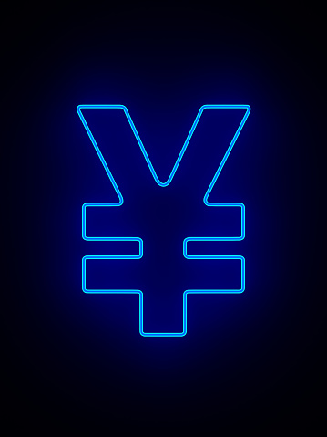 neon symbol Yen on dark background. 3d illustration