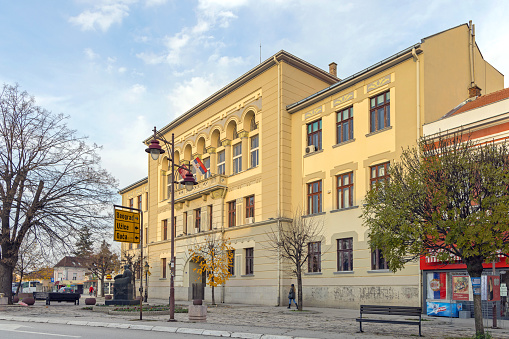 Cacak, Serbia - November 07, 2021: Historic Building Secondary School Education Gymnasium in Cacak City Centre.