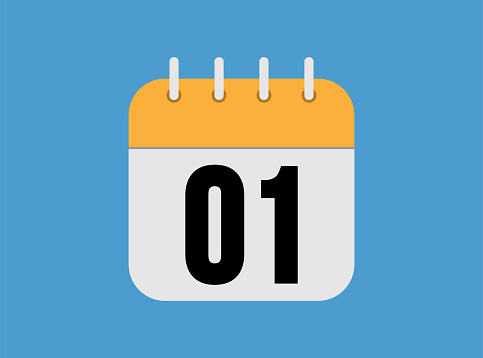 Day 1 calendar icon. Orange Calendar Page on Blue Background. Simple vector illustration.