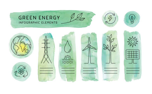 infografik-elemente für grüne energie - solar collector illustrations stock-grafiken, -clipart, -cartoons und -symbole