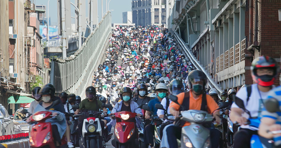 Crowded of scooter on street in Taiwan