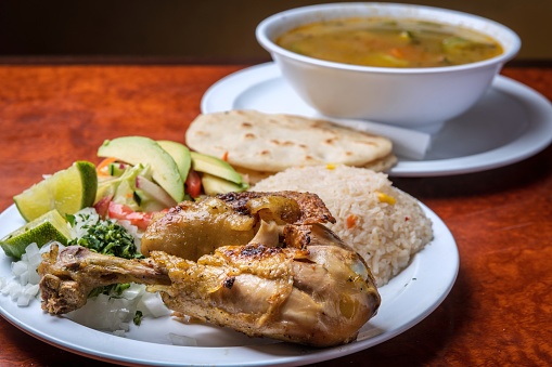 Studio shot of El Salvadorian chicken soup (sopa salvadoreña)