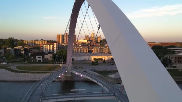 Aerial view of Center Street Bridge in downtown Des Moines, Iowa