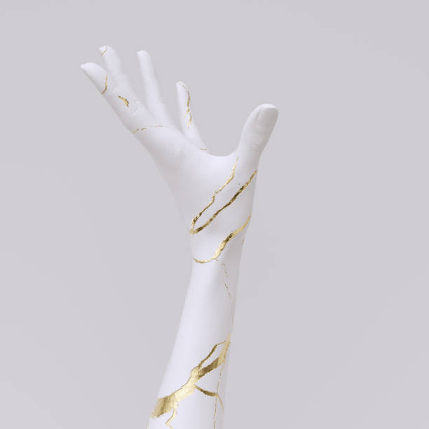 istock White and gold painted hand support gesture, female arm 3d rendering 1410333958