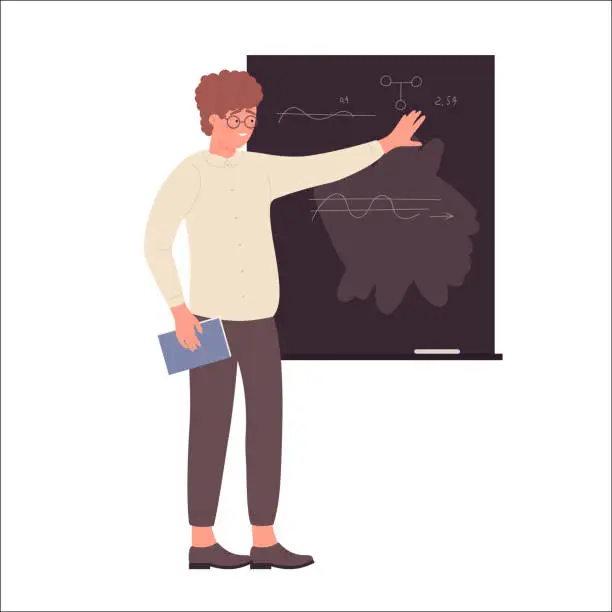 Vector illustration of Nerd boy at school blackboard