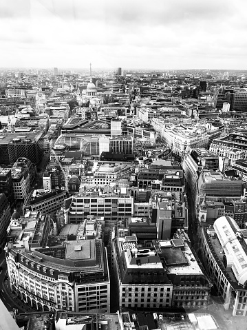 Panoramic Aerial View of skyline of City of London, England, UK. View from Sky Garden.