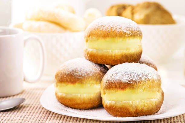 istock sweet bread with sugar cream and egg, called Brazilian fried donut called bakery dream, in germany it is called Berliner Eierlikör or Kreppel-Eierlikör in Germany, 1410344120