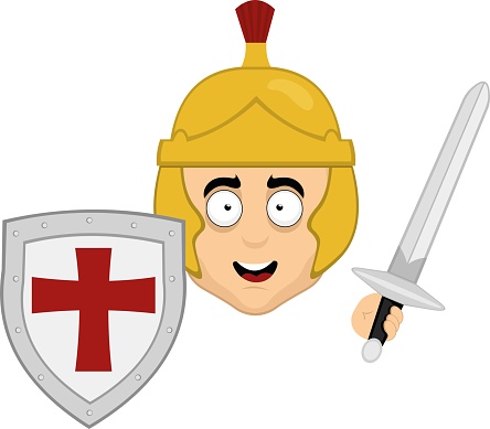 vector head warrior sword helmet and shield