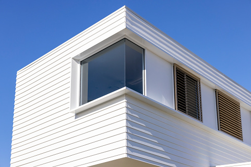 Apartment house with wood facade