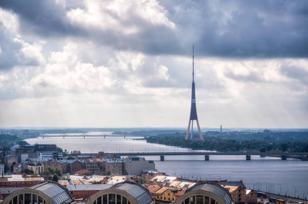 Riga Radio and TV Tower with the Daugava River