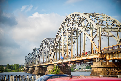 The Railway Bridge over the River Daugava in Riga, Latvia