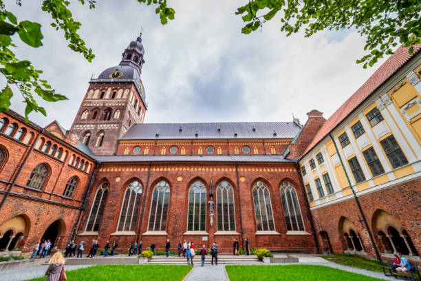 Riga, Latvia - August 7, 2019: cloister of Lutheran Cathedral in Riga. It is considered the largest medieval church in the Baltic States.