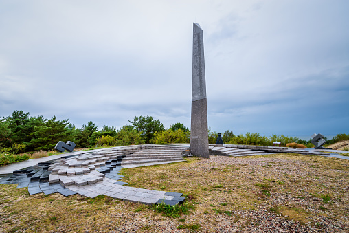 Nida, Lithuania - August 09, 2019:  sundial. Parnidis dune, Curonian Spit in Lithuania. UNESCO World Heritage Site