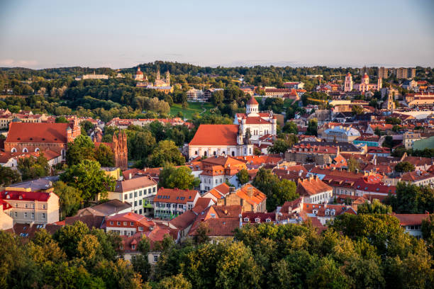 Aerial view of Vilnius downtown with his cathedrals from Geminidas tower. Lithuania