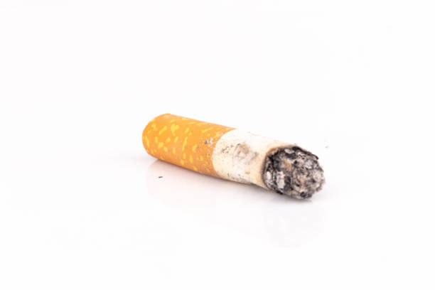 colillas de cigarrillos aisladas sobre fondo blanco - stike fotografías e imágenes de stock