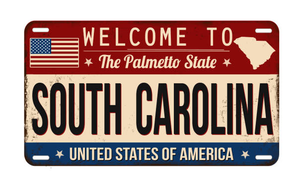 witamy w south carolina vintage zardzewiała tablica rejestracyjna - license plate metal rusty old stock illustrations