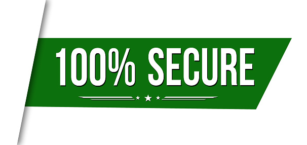 100% secure green ribbon or banner design on white background, vector illustration
