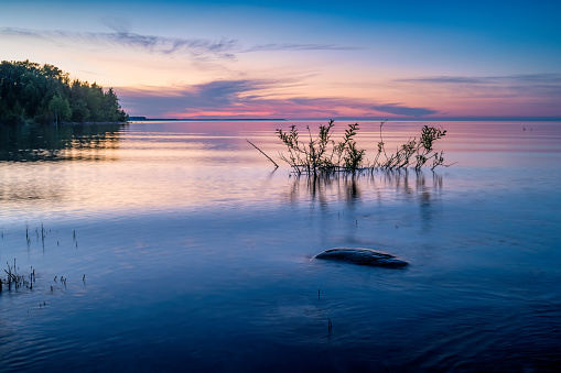Sunset landscape with Lake Huron in Bruce Peninsula, Georgian Bay, Ontario, Canada.