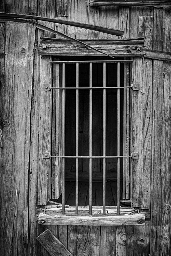 Bars on the jail cell window of the Bodie jail. Bodie Ghost Town.