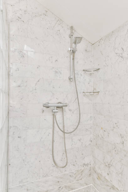 istock Marble bathroom with appropriate equipment 1410362483