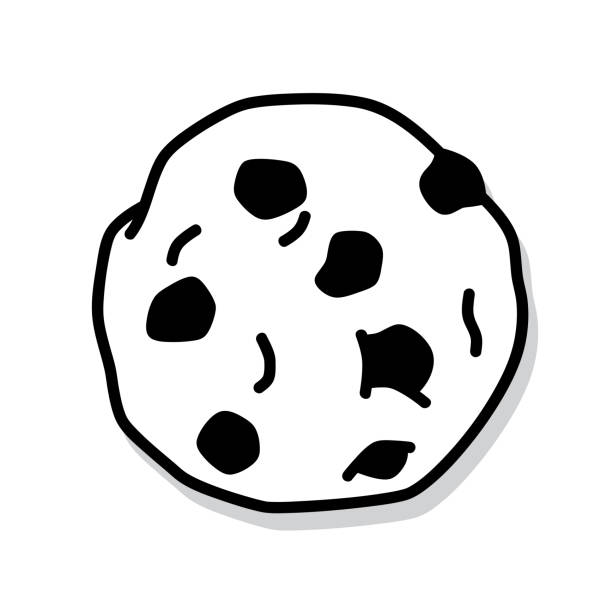 Cookie Doodle 5 Vector illustration of a hand drawn black and white chocolate chip cookie against a white background. chocolate chip cookie drawing stock illustrations