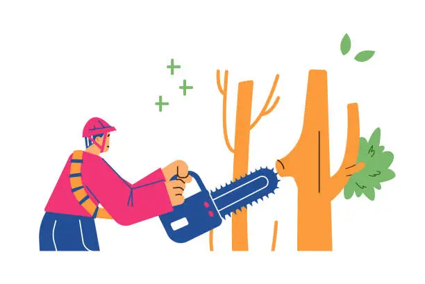 Vector illustration of Tree trimming or garden arborist service flat vector illustration isolated.