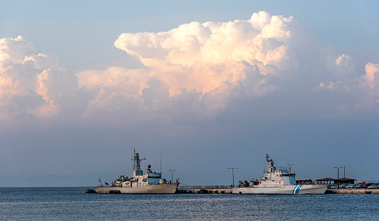 Krabi, Thailand – September 19, 2023: Rescue boats moored in the port of Krabi, Thailand.