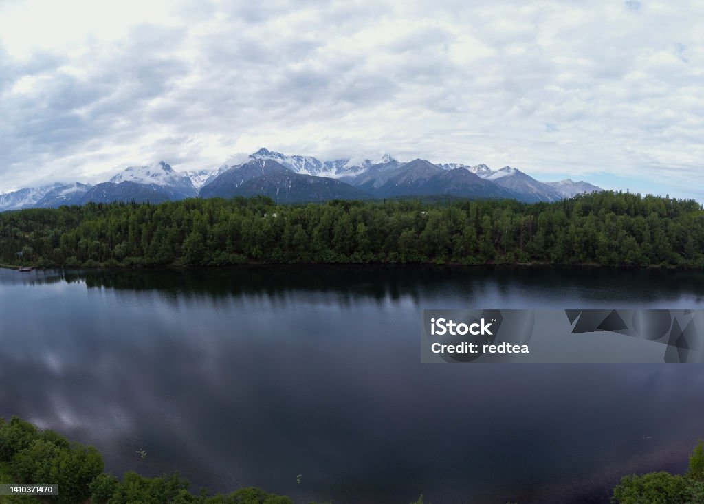Panoramic Drone captures glaciers in Chugach National Forest Aerial View Stock Photo
