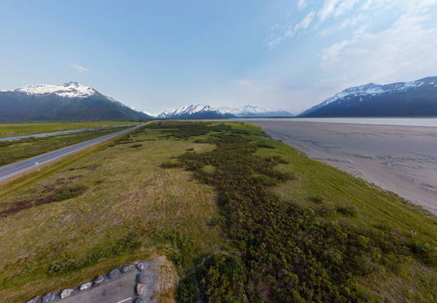 Panoramic Drone captures highway around Kenai Fjords National Park