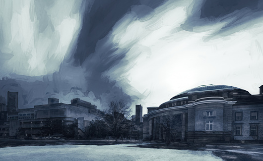 An abstract rendering of Convocation Hall at the University of Toronto (Toronto, Ontario, Canada).