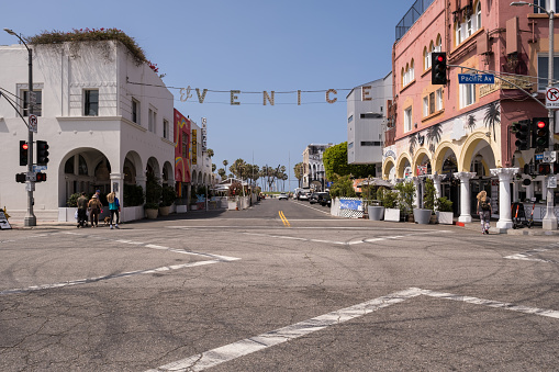 Los Angeles, USA - May 8th, 2022: The famous Venice beach sign late in the day.