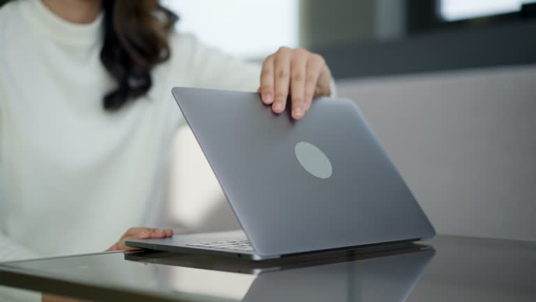 Asian young woman studying online offsite