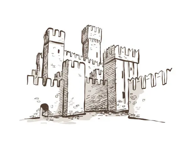 Vector illustration of Medieval Italian Castle Sketch