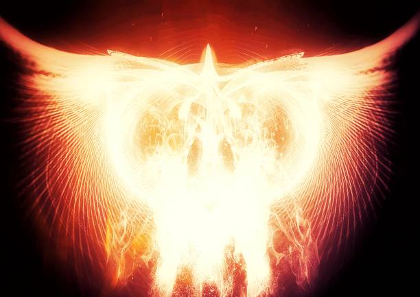 3D illustration of a phoenix flapping in the dark